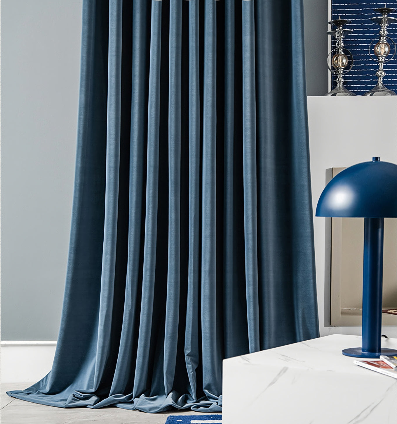 A Pair of Custom Peacock Blue Velvet Curtain Panels - Look Drapes with Rod Pocket or Grommet for Living Room Windows, Elegant Home Decor
