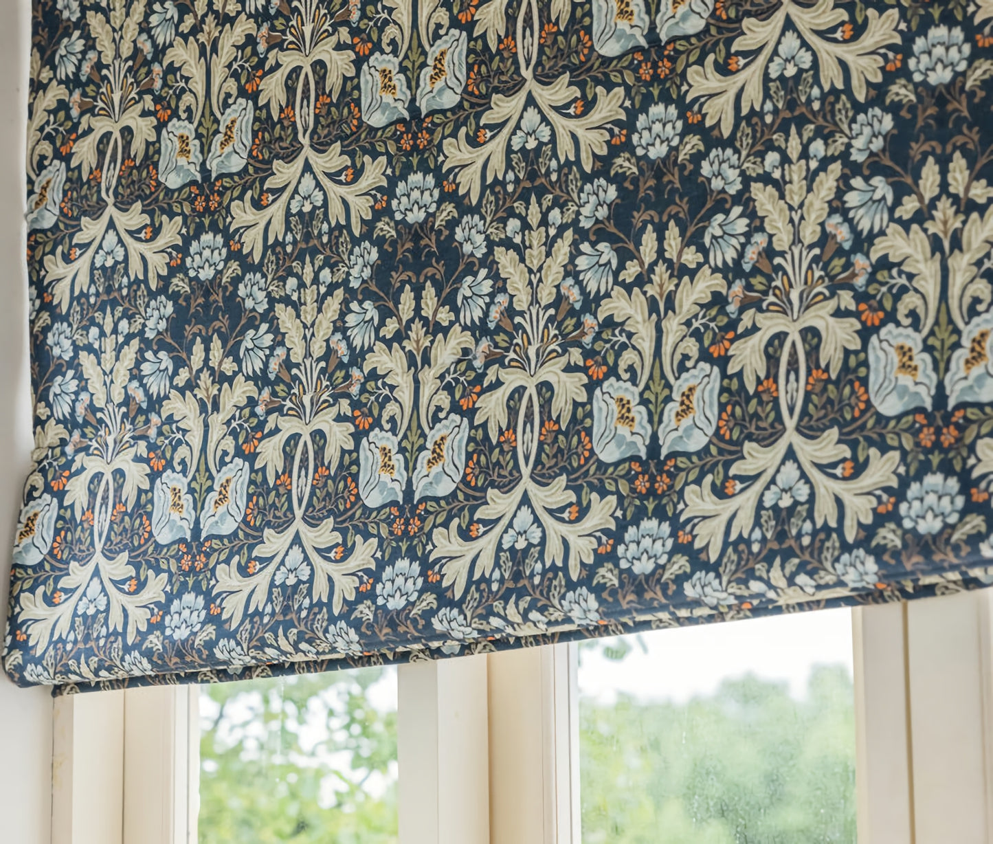 Blue Floral Flat Roman Shades for Windows, roman blinds for kitchen, Roman shades with chain mechanism, Custom window treatment