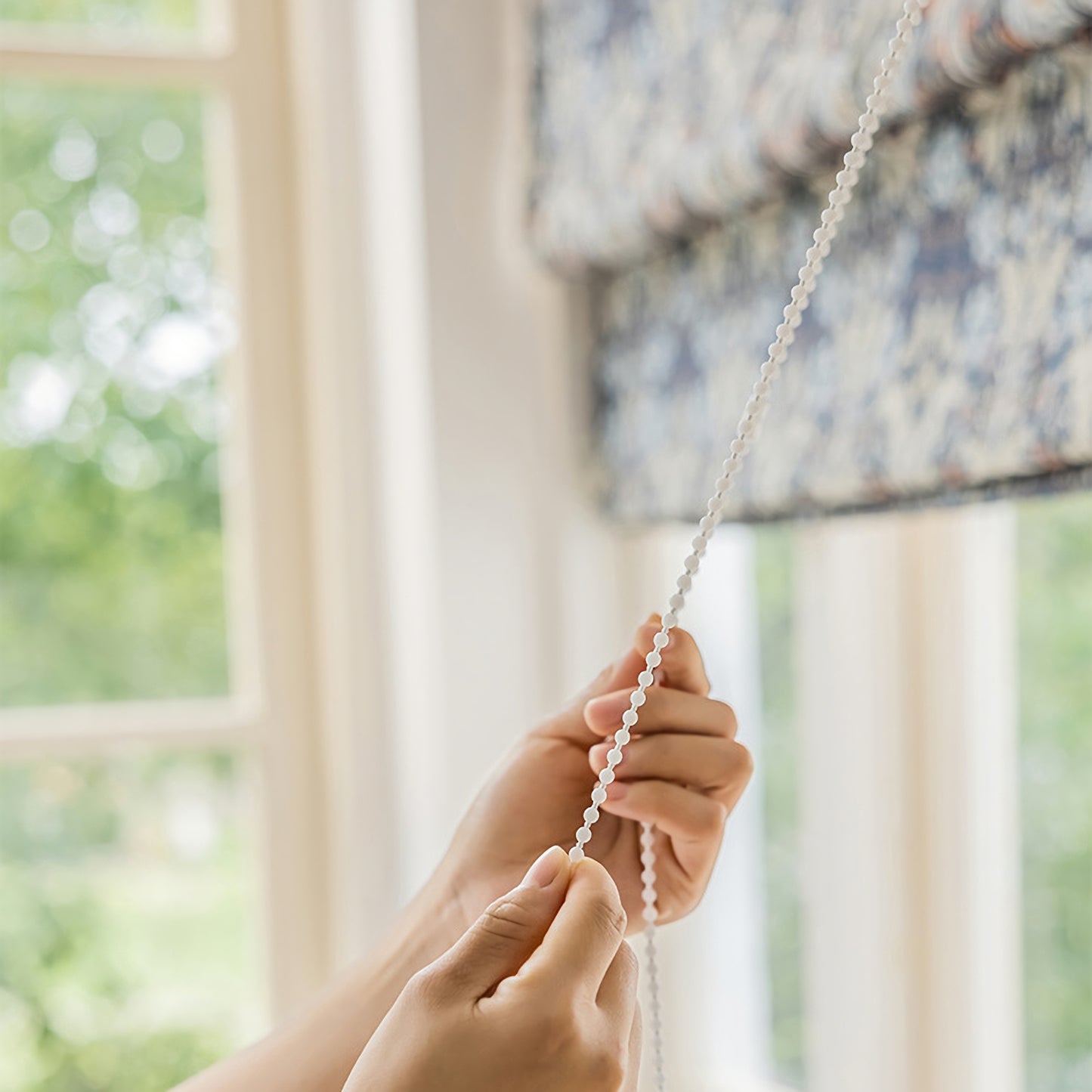 Blue Floral Flat Roman Shades for Windows, roman blinds for kitchen, Roman shades with chain mechanism, Custom window treatment