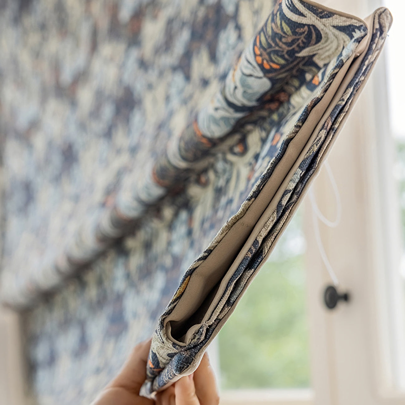 Blue Floral Flat Roman Shades for Windows, roman blinds for kitchen, Roman shades with chain mechanism, Custom window treatment