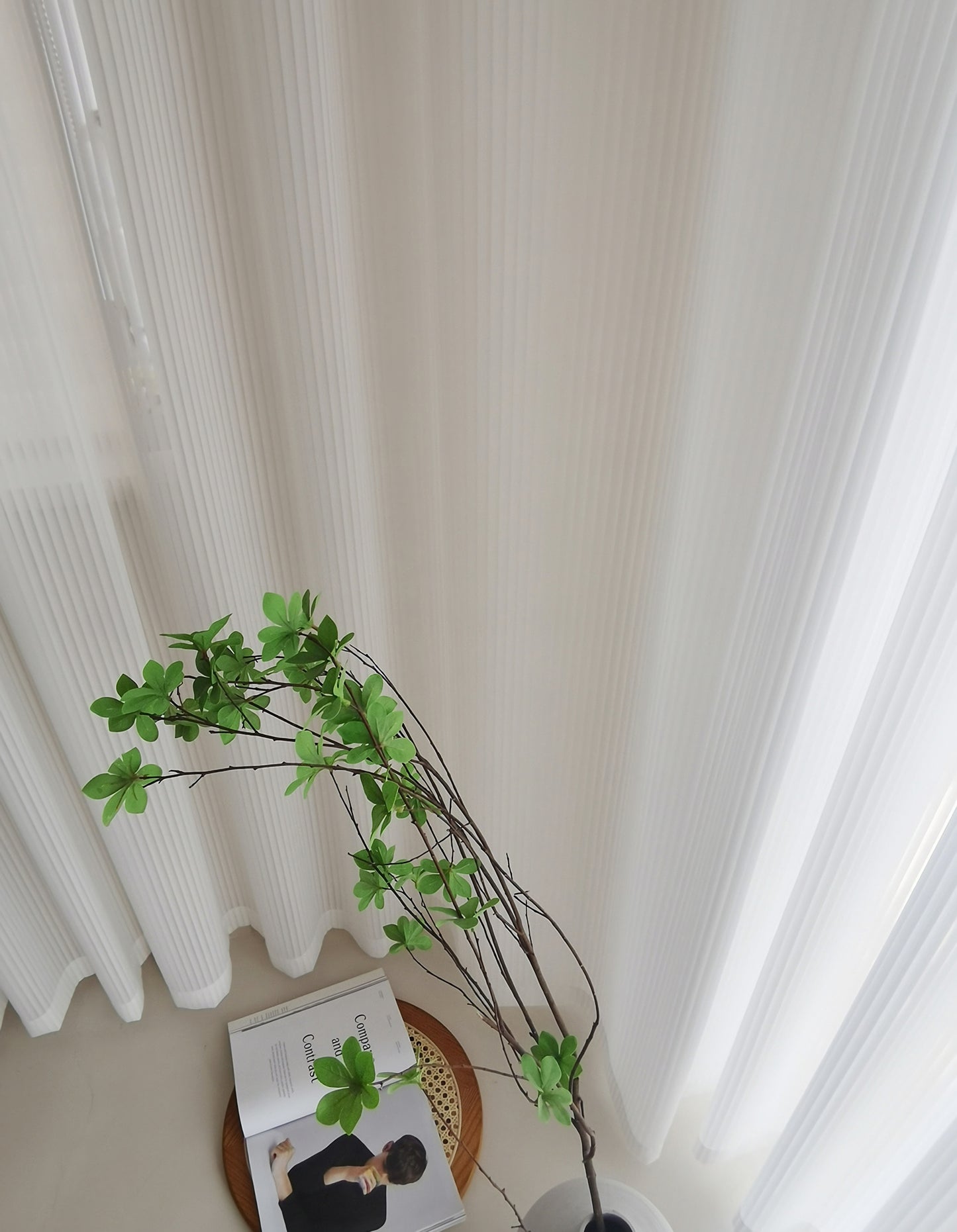 Pair of White Curtain, Striped venetian blind Yarn Sheer Voile Curtain Panel Bedroom/for Living Room Curtain ,Custom Size Sheer Panels