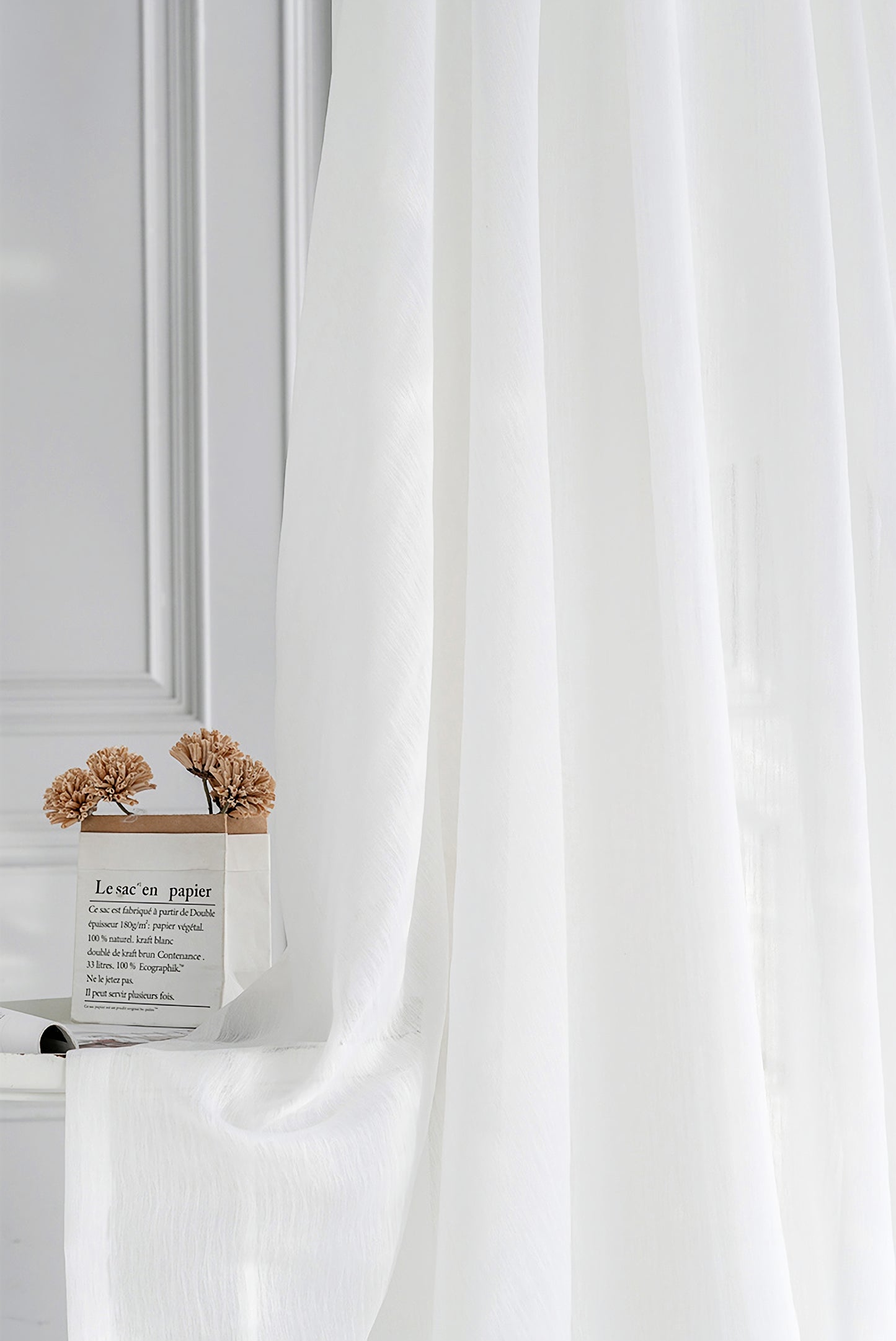 Set of 2 Panels White Soft Sheer curtain Panels, ANY SIZE - Double-layer voile curtain Window Curtains Custom Sheer Curtains Made To Order