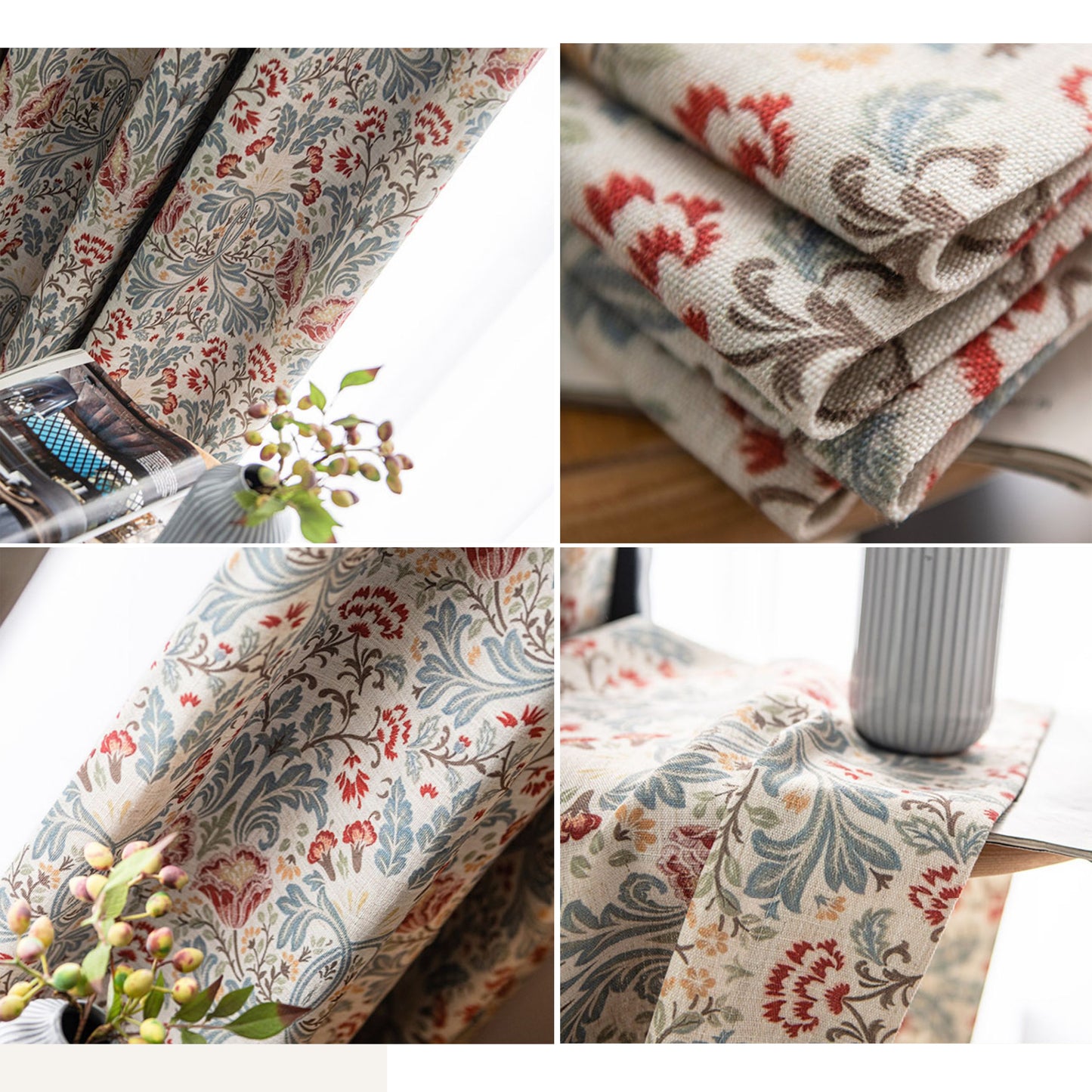 Pair of Beige Plant Flower Print Pattern Victorian Curtain Panels, Country/farmhouse Drapes Bedroom/Curtains for living room, Custom Curtain
