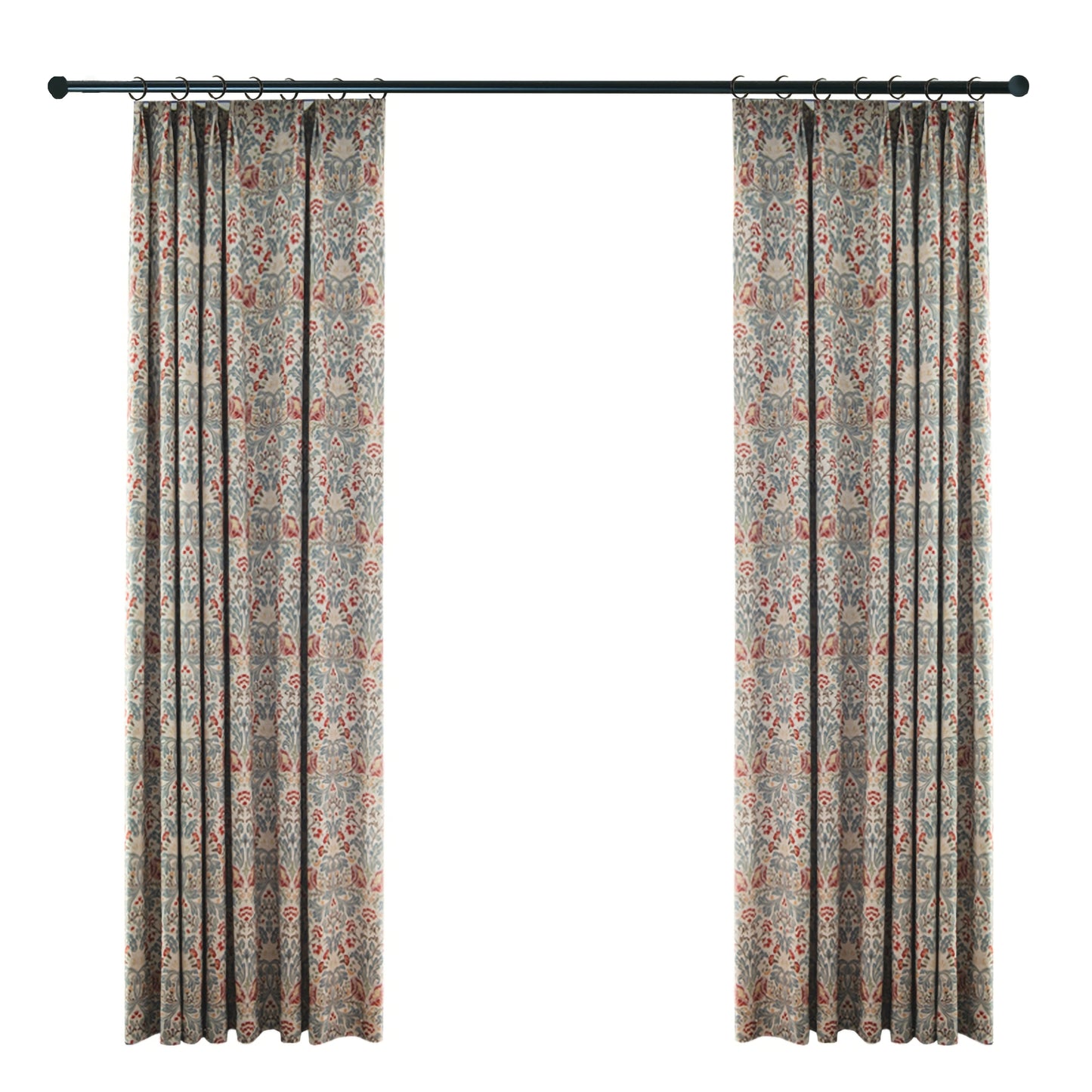Pair of Beige Plant Flower Print Pattern Victorian Curtain Panels, Country/farmhouse Drapes Bedroom/Curtains for living room, Custom Curtain