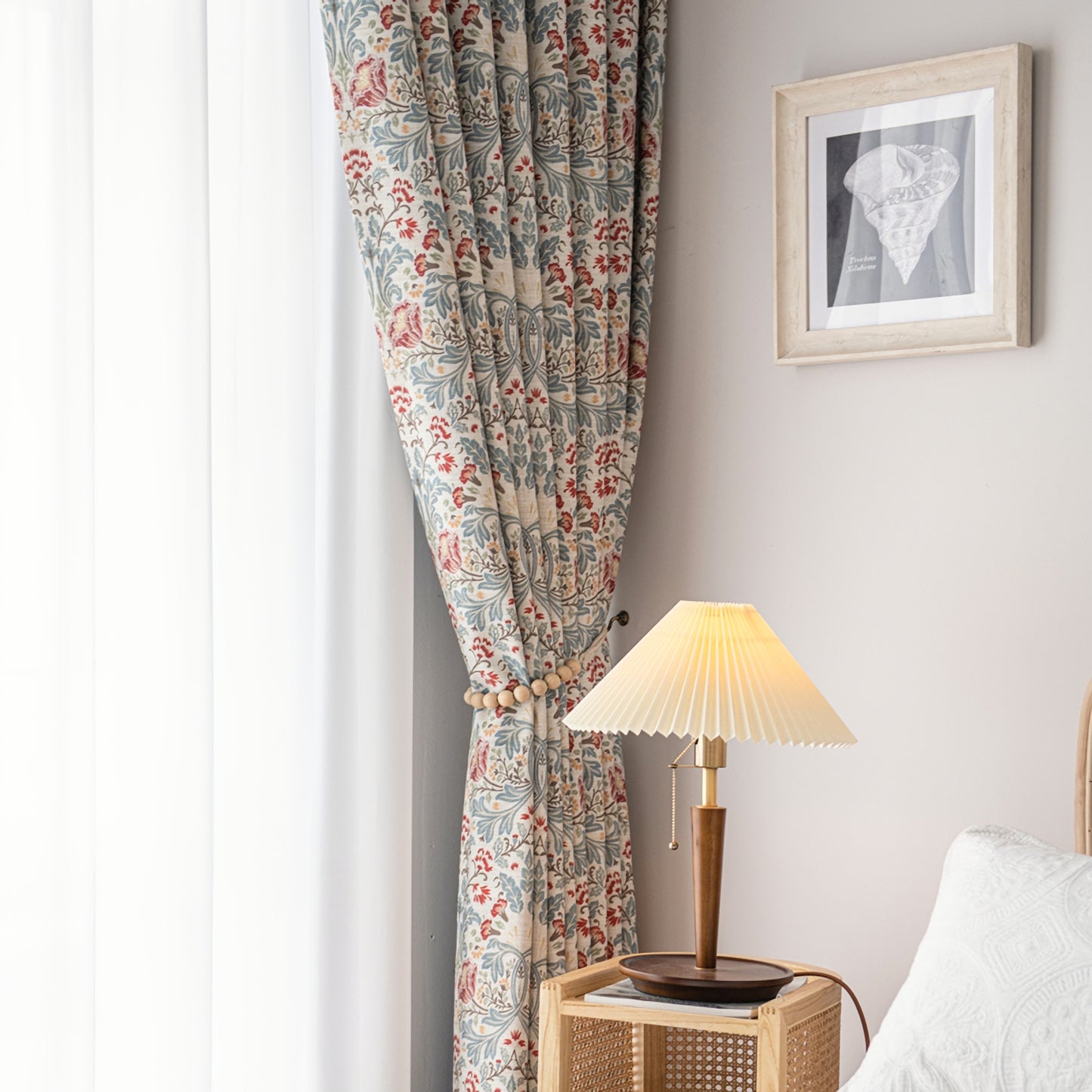 Pair of Beige Plant Flower Print Pattern Victorian Curtain Panels, Country/farmhouse Drapes Bedroom/Curtains for living room, Custom Curtain