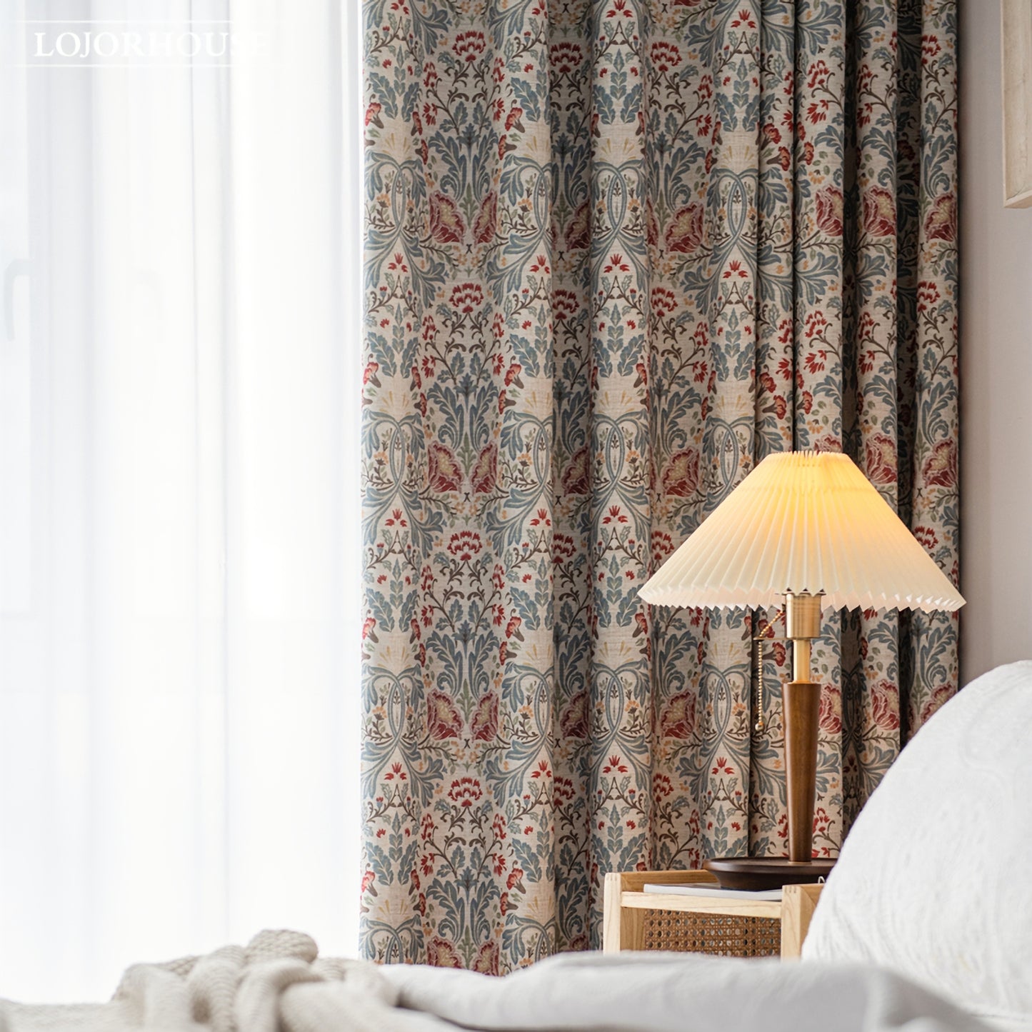 Pair of Beige Plant Flower Print Pattern Victorian Curtain Panels, Country/farmhouse Drapes Bedroom/Curtains for living room, Custom Curtain