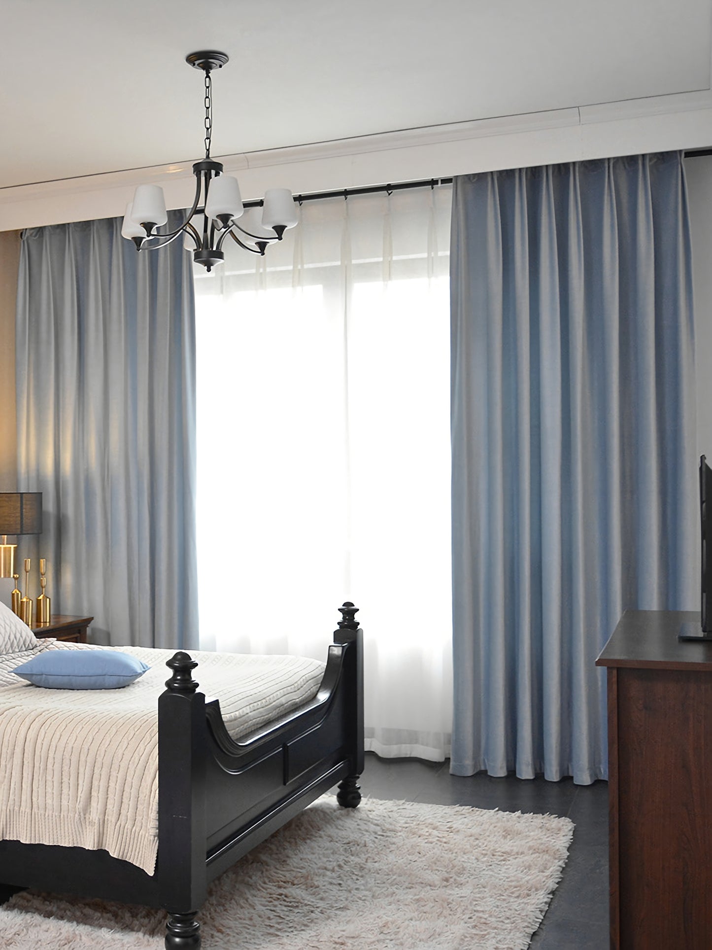 Pair of Baby Blue Velvet Curtains, Light Blue Bedroom Velvet Curtains, Sky blue/Soft Blue Living Room Velvet Curtains, Custom Curtains