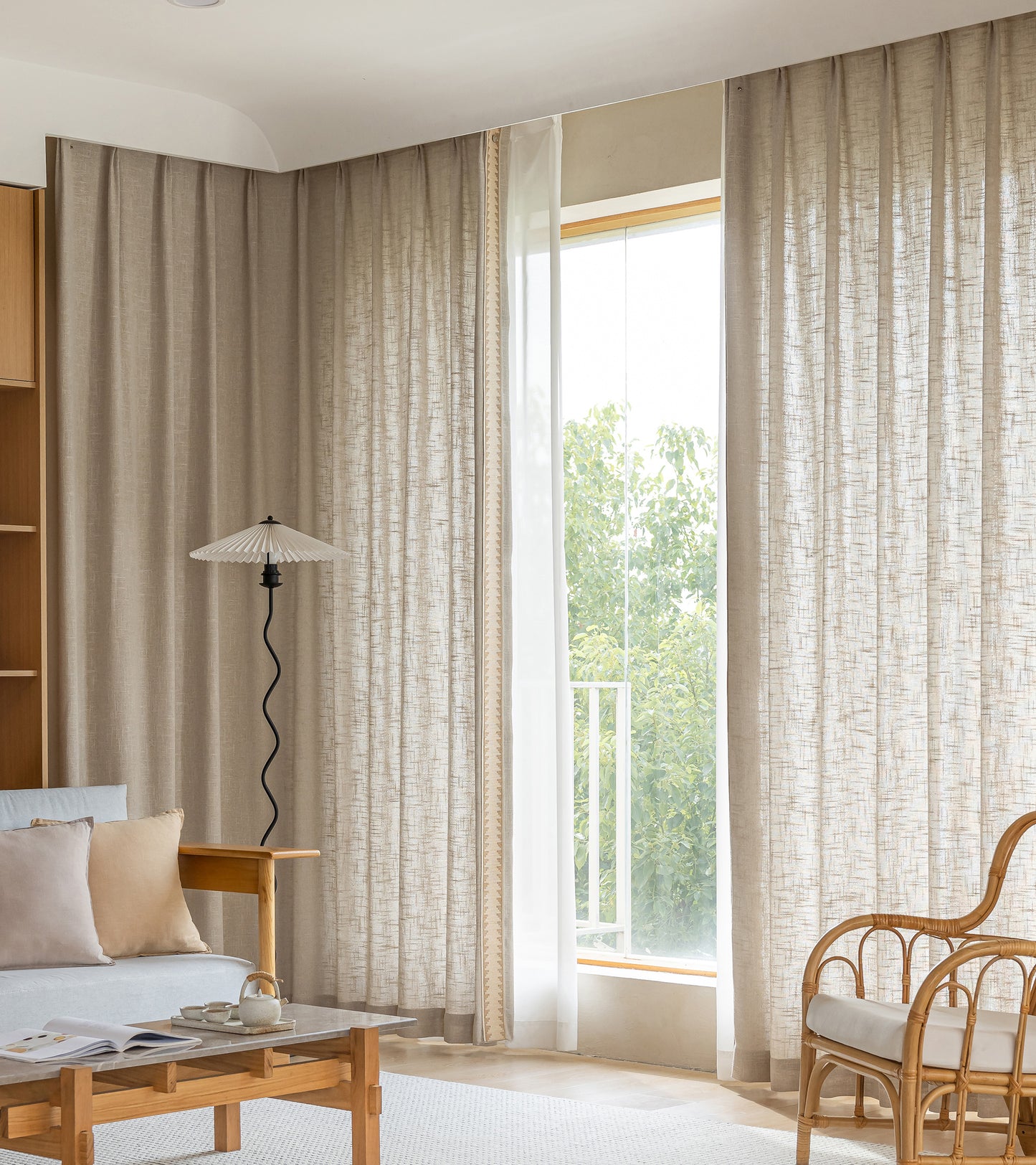 Pair of Oatmeal Decorative curtains drapery panels, Trim custom curtains, Bedroom curtains for living room, Window Curtain Draperies