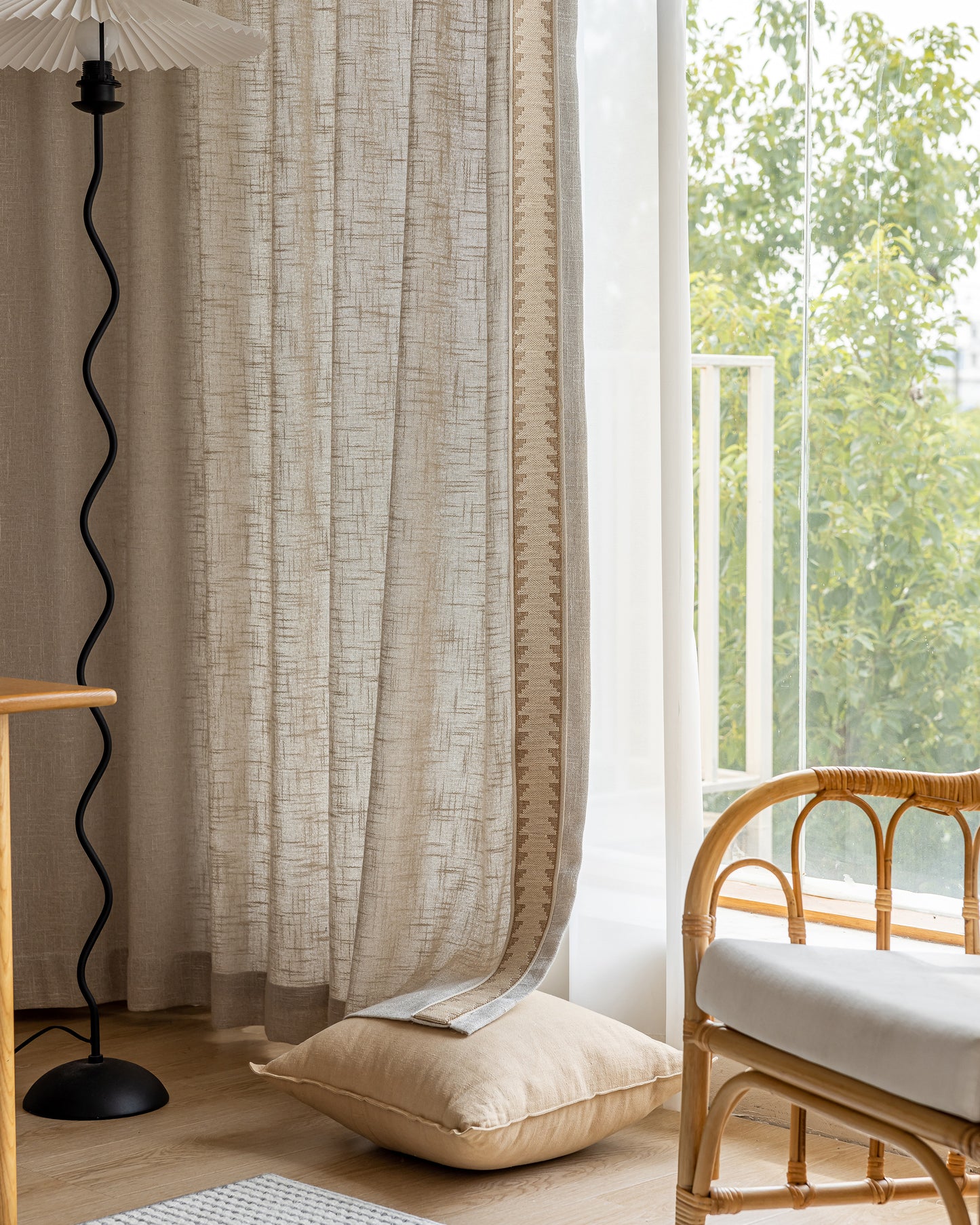 Pair of Oatmeal Decorative curtains drapery panels, Trim custom curtains, Bedroom curtains for living room, Window Curtain Draperies