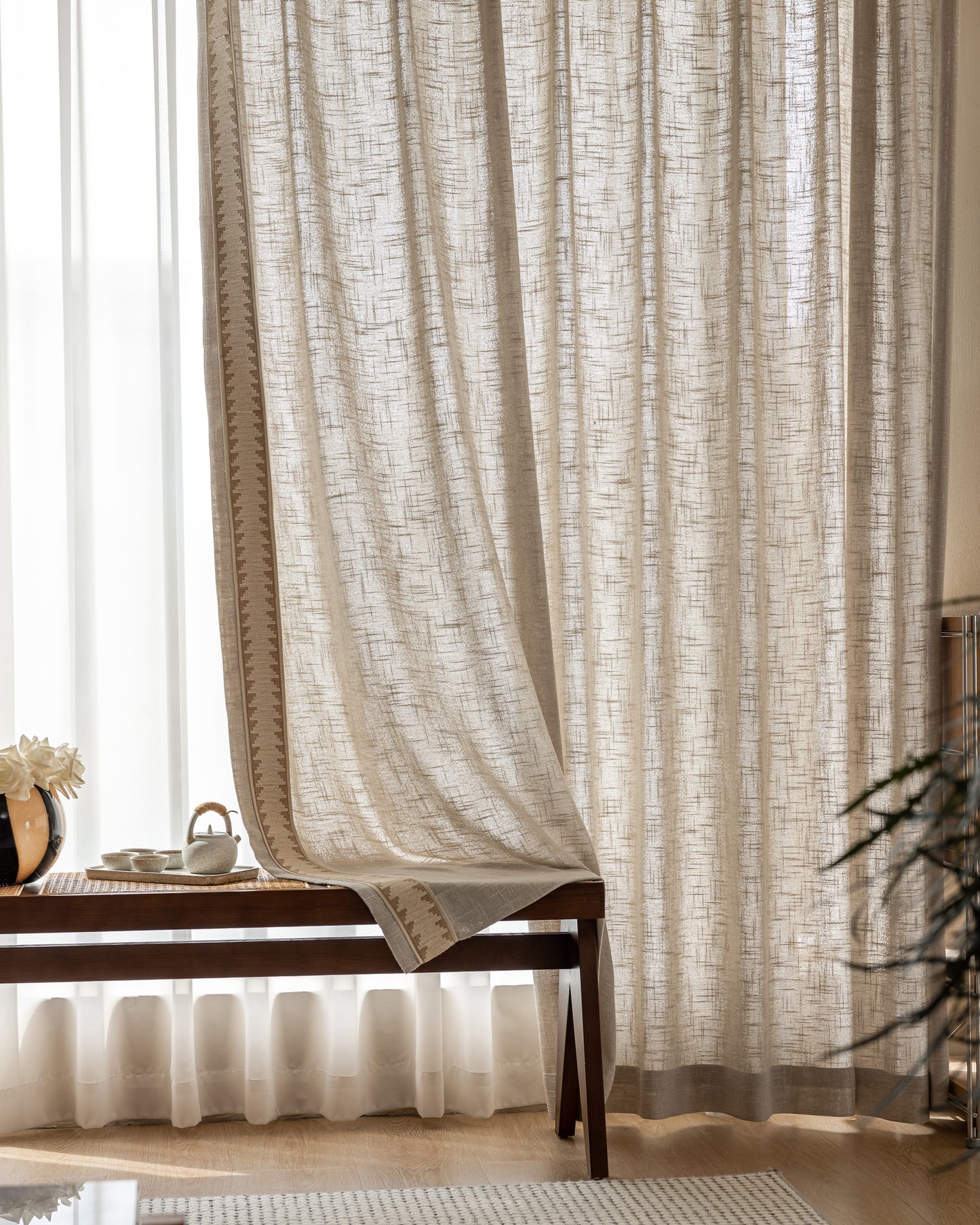 Pair of Oatmeal Decorative curtains drapery panels, Trim custom curtains, Bedroom curtains for living room, Window Curtain Draperies