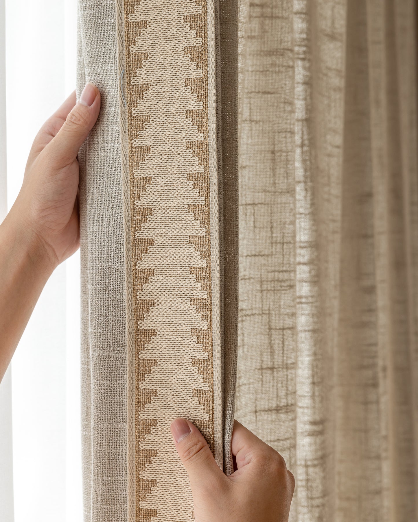 Pair of Oatmeal Decorative curtains drapery panels, Trim custom curtains, Bedroom curtains for living room, Window Curtain Draperies