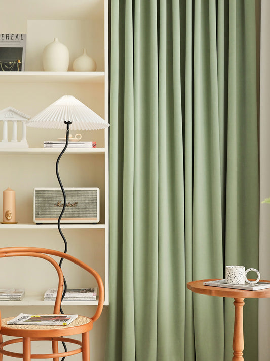 Pair of Tea Green Velvet Curtains, Bedroom Drapes, Living Room Curtains Green Long Velvet Drapery Panels, Custom Curtains