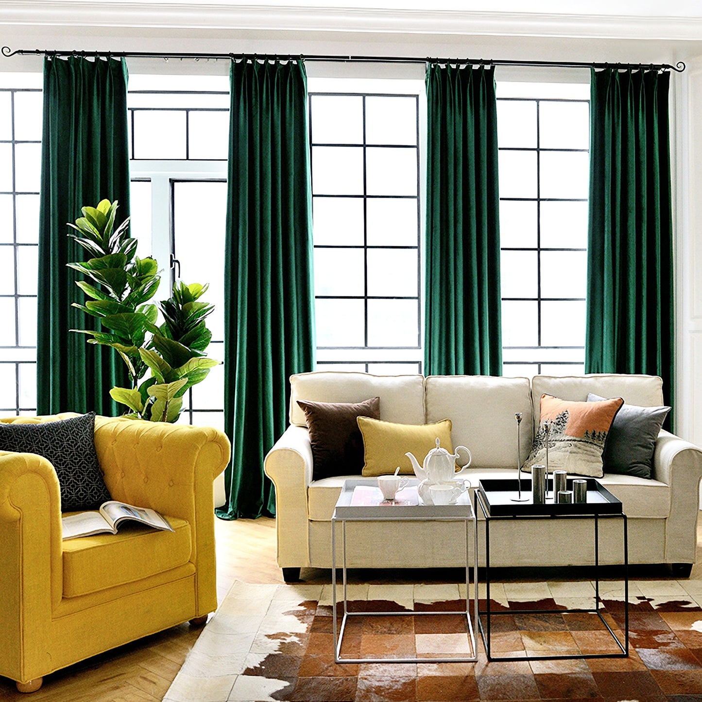 A Pair of Dark Emerald Green Velvet Curtain Drapes, Dark green Curtains Panel, Custom Curtains, Living Room Curtains, Bedroom Curtains