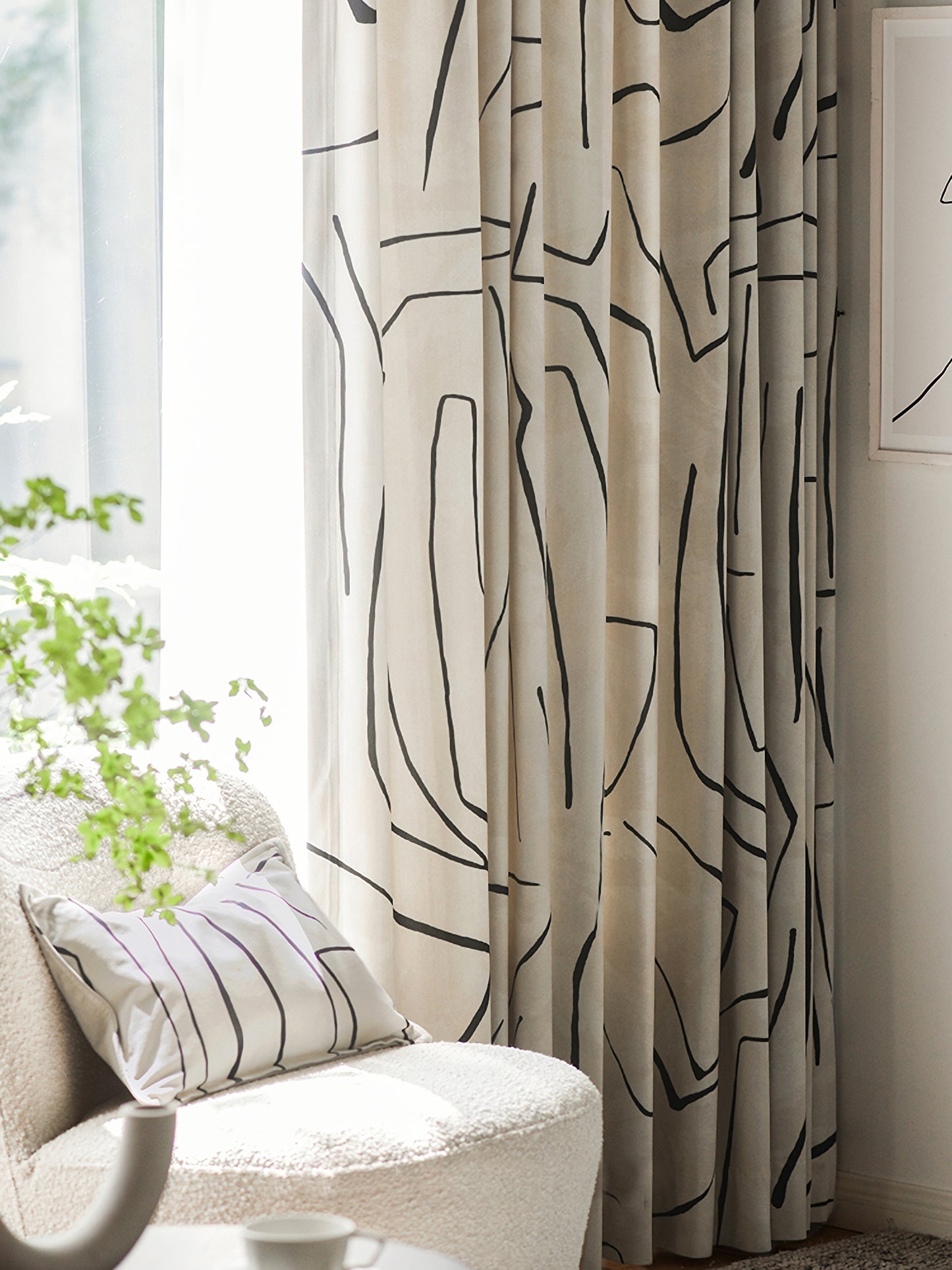 Pair of Irregular Stripe Velvet Curtain Panel Pattern Curtains, Beige Window Curtain, Bedroom curtains for living room, Custom curtains
