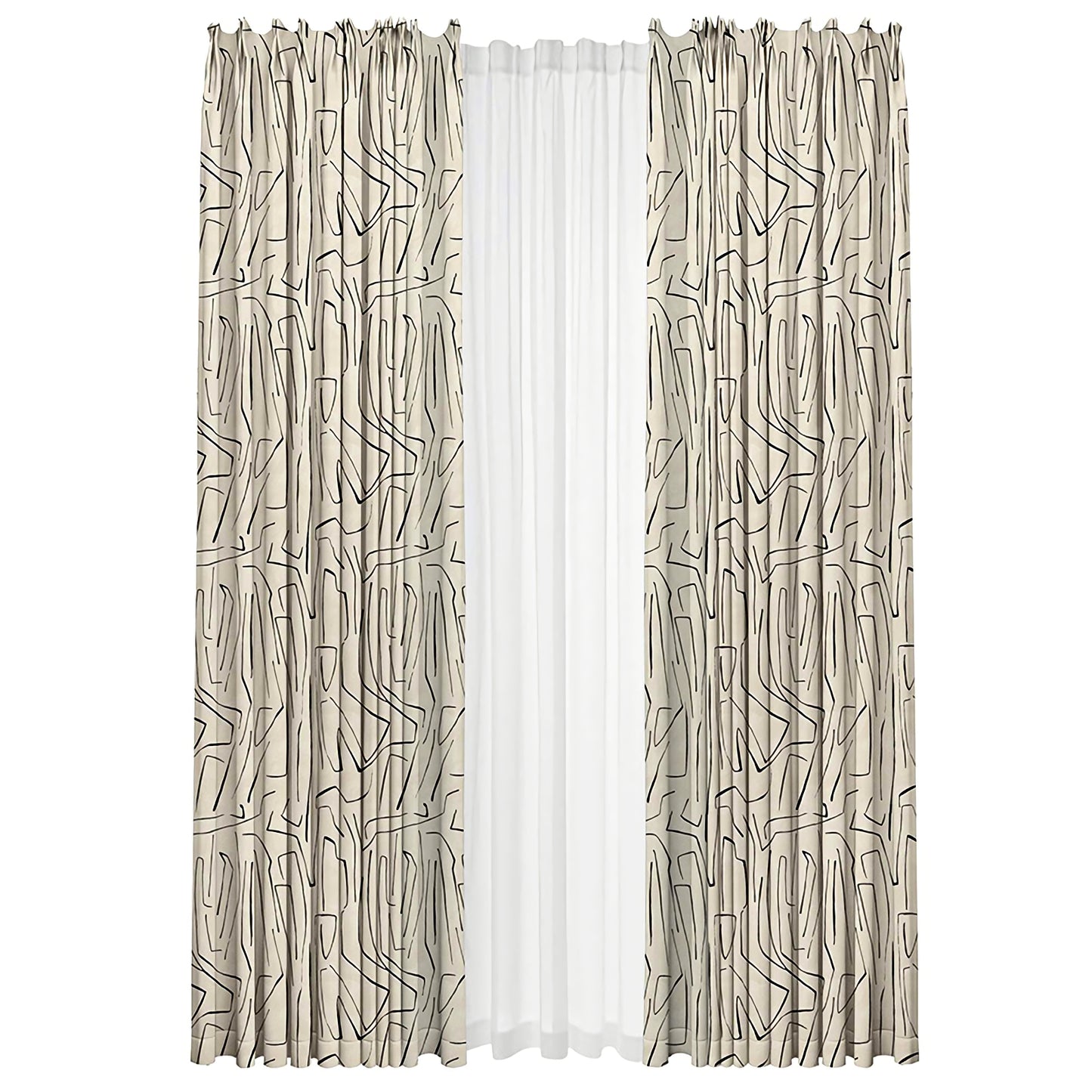 Pair of Irregular Stripe Velvet Curtain Panel Pattern Curtains, Beige Window Curtain, Bedroom curtains for living room, Custom curtains