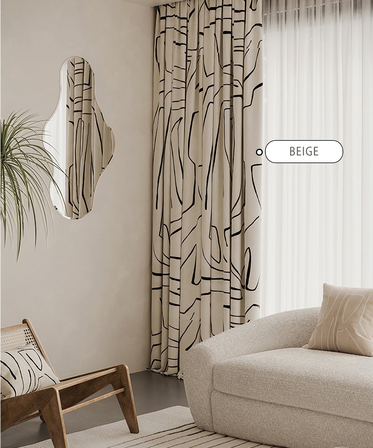 Pair of Irregular Stripe Velvet Curtain Panel Pattern Curtains, Beige Window Curtain, Bedroom curtains for living room, Custom curtains