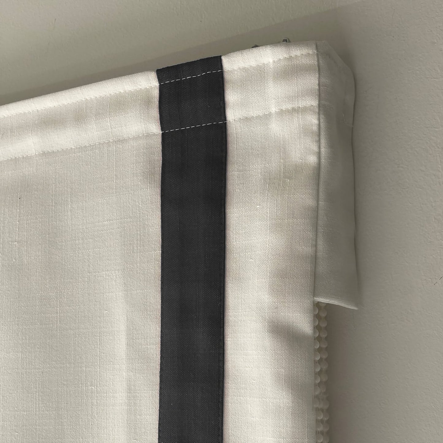 Custom Cotton Blend Off White Roman Shades kitchen With Chain Mechanism, Roman Shade With Border Trim,Flat Window Curtain, Roman Blinds Trim