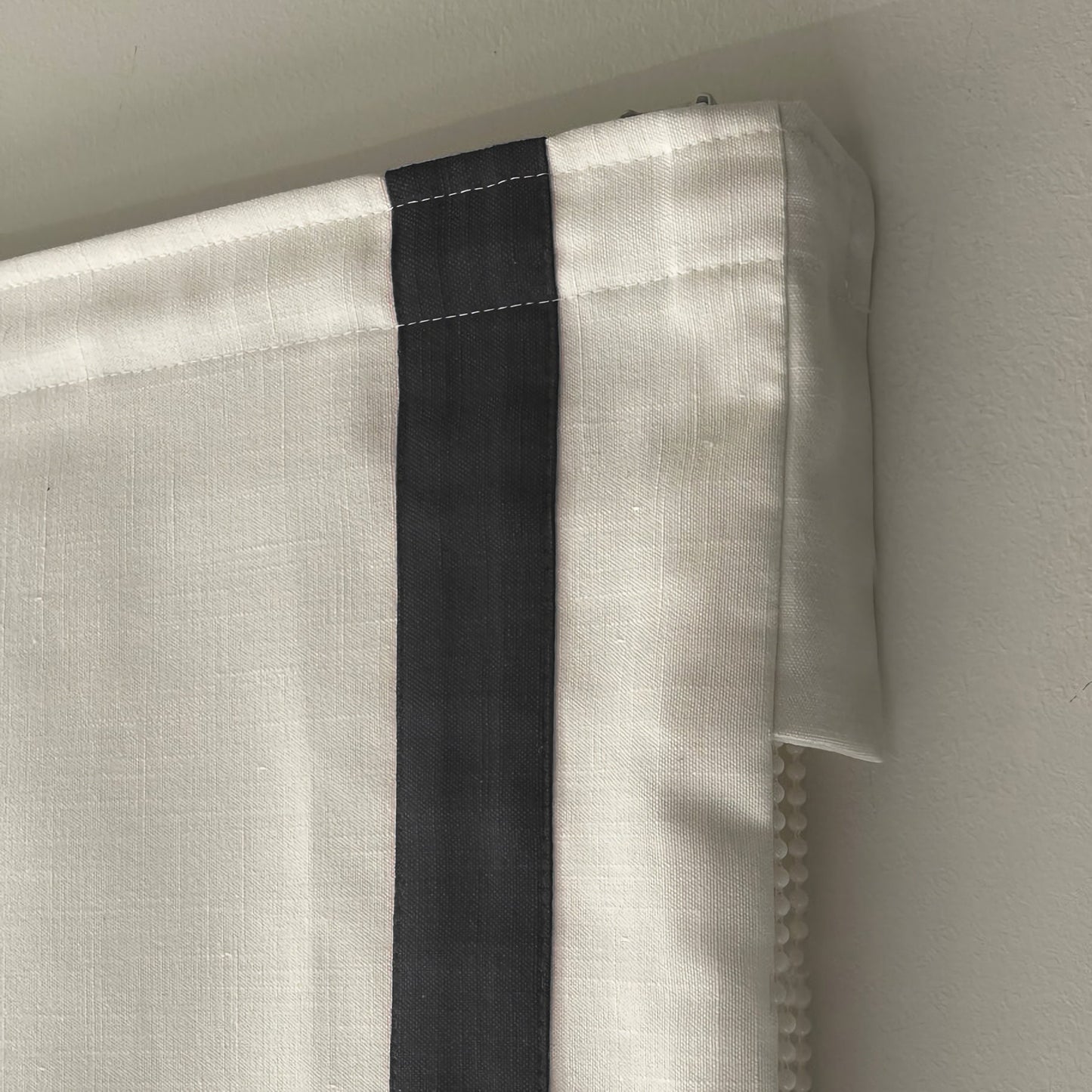 Cotton Blend Off White Relaxed roman shade/ blinds, kitchen Roman Shades with Trim, with Chain Mechanism - Custom made roman/Curtains