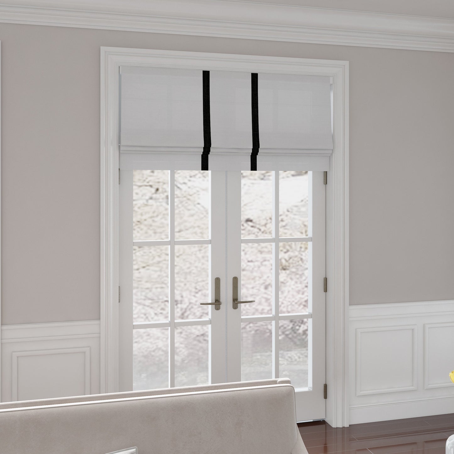 Roman Shades with Trim for Doors Windows/ Kitchen, off white Roman Shades Middle Striped Borders, Custom Roman Window Shades Hardware Included