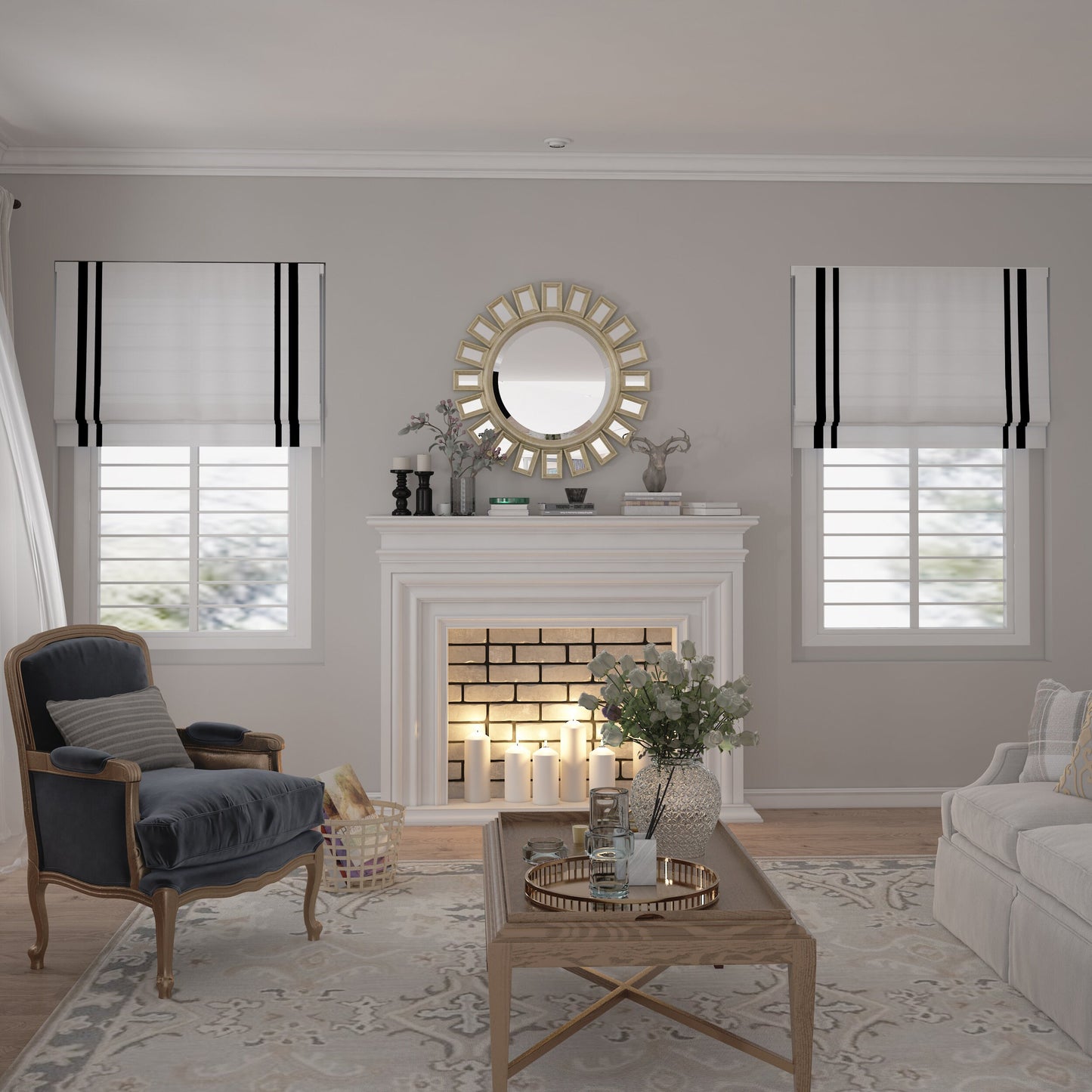 Custom Roman Shades for Doors Windows-kitchen-Flat Roman blinds with Trim Two Side Black-Borders-Roman Shade Blackout with Chain Mechanism