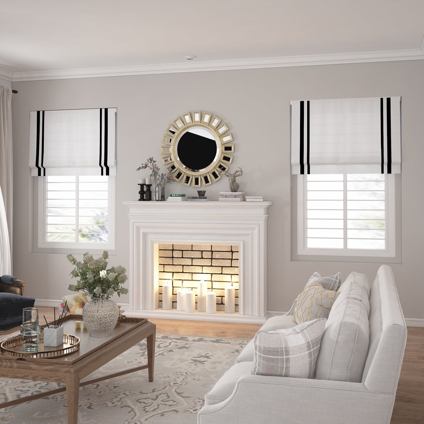 Custom Roman Shades for Doors Windows-kitchen-Flat Roman blinds with Trim Two Side Black-Borders-Roman Shade Blackout with Chain Mechanism