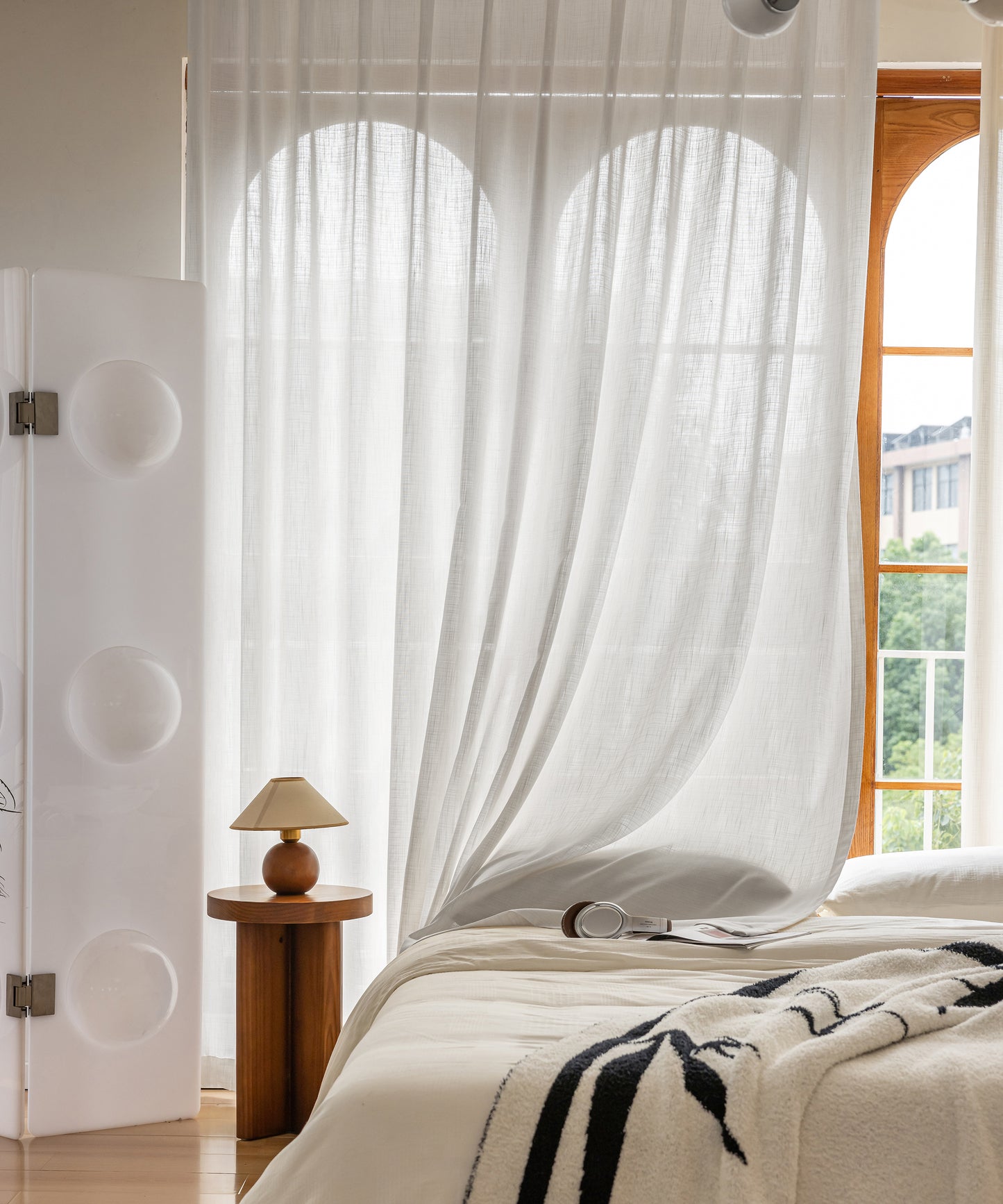 A pair of off-white Linen Blend Sheer Panels Voile Window Panels Drapes , Curtains for living room farmhouse, Custom Curtains