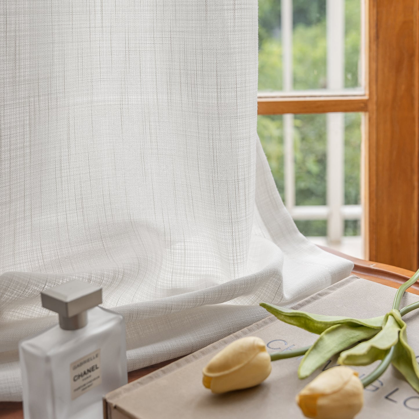 A pair of off-white Linen Blend Sheer Panels Voile Window Panels Drapes , Curtains for living room farmhouse, Custom Curtains