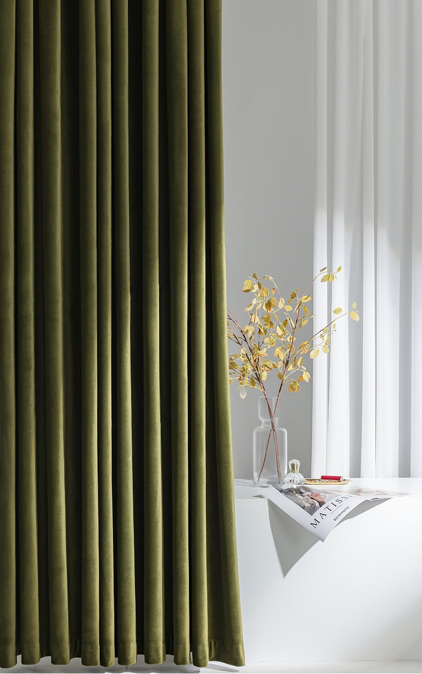 Olive Green Matte Velvet Curtains, Custom Curtain Panels ,Moss Green Curtains, Bedroom,Green Drapes Window Dressing Living Room Curtains
