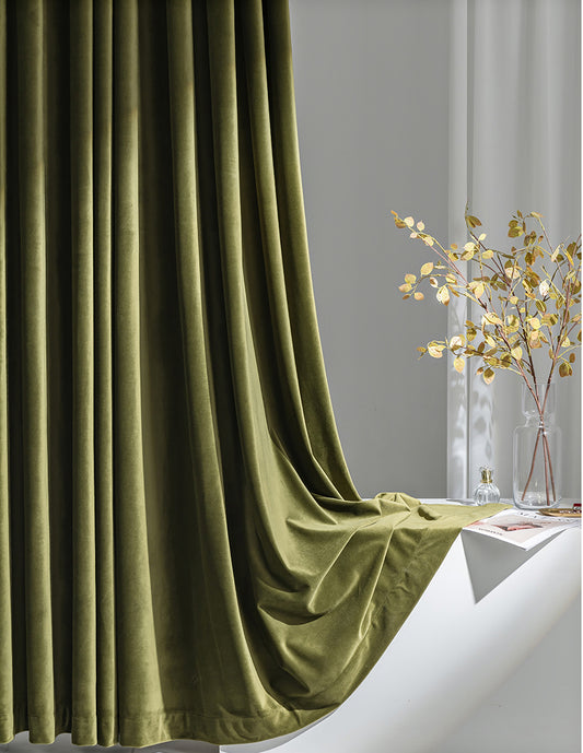 Olive Green Matte Velvet Curtains, Custom Curtain Panels ,Moss Green Curtains, Bedroom,Green Drapes Window Dressing Living Room Curtains