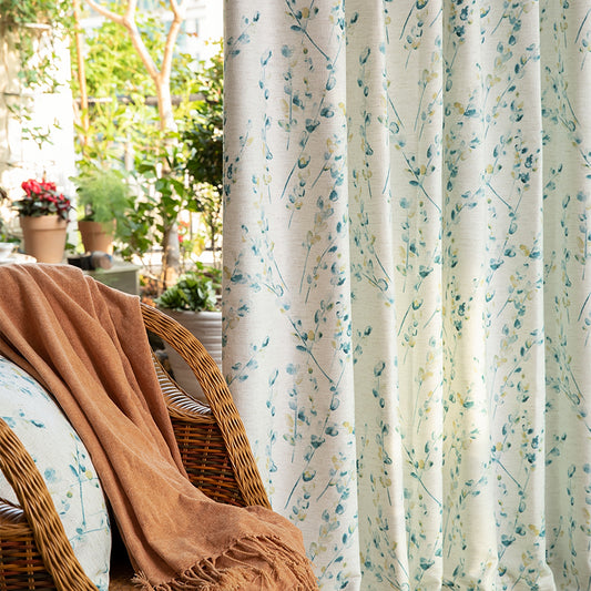 A pair of Panels Floral Botanical Curtains, Blue flower, Pattern Floral Curtains, Bedroom/curtains for living room, Custom Curtain Panels