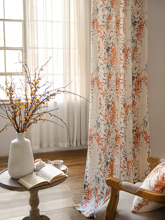 A Pair of Romantic Floral Curtain Panel - bedroom/living room flower pattern curtains  Custom Curtain Panel