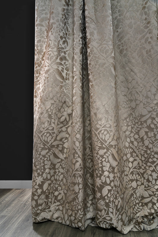 A Pair of Champagne  Luxury Embroidered Botanical Floral Jacquard Curtains Draperies-Bedroom/Curtains for living room-Custom Curtains Panels