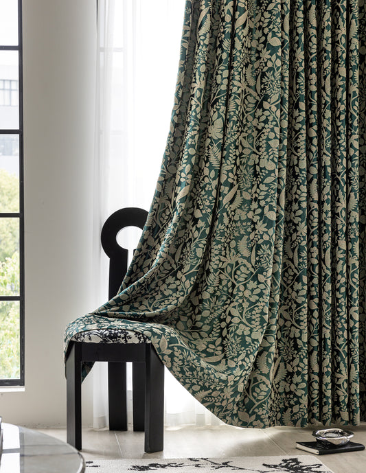 Pair of Emerald /Deep Green Luxury Thread Botanical Floral Embroidery Curtains for Bedroom, Curtains for Living Room Panels, Custom Curtains