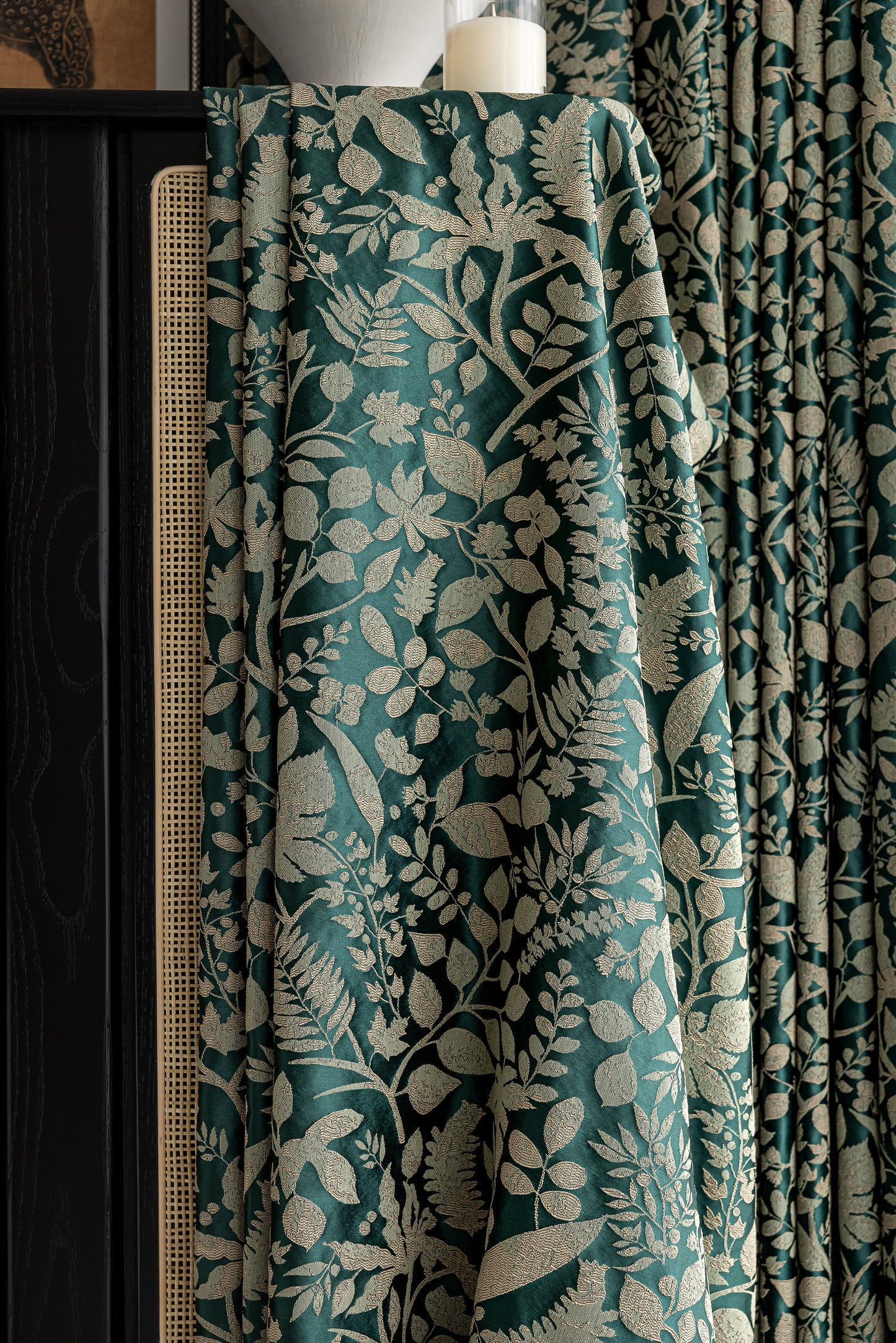 Pair of Emerald /Deep Green Luxury Thread Botanical Floral Embroidery Curtains for Bedroom, Curtains for Living Room Panels, Custom Curtains