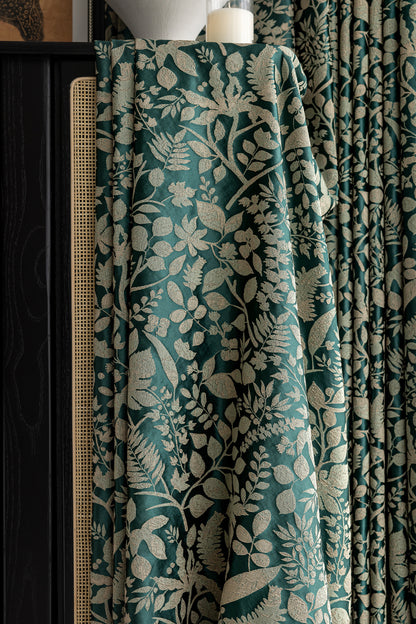 Pair of Emerald /Deep Green Luxury Thread Botanical Floral Embroidery Curtains for Bedroom, Curtains for Living Room Panels, Custom Curtains