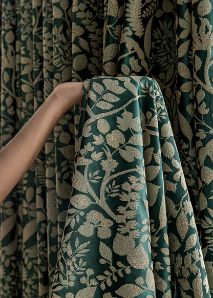 Pair of Emerald /Deep Green Luxury Thread Botanical Floral Embroidery Curtains for Bedroom, Curtains for Living Room Panels, Custom Curtains