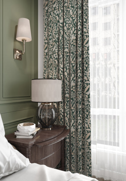 A Pair of Champagne  Luxury Embroidered Botanical Floral Jacquard Curtains Draperies-Bedroom/Curtains for living room-Custom Curtains Panels