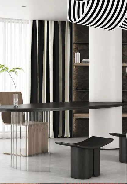 A Pair of Black and Beige Vertical Striped Luxury Curtain Panel Draperies/ Bedroom/Living Room, Custom Curtains Panels