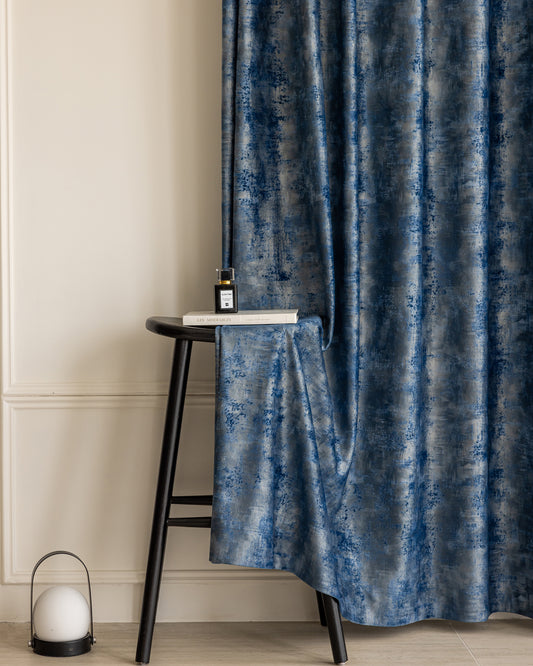 Pair of Luxurious Gold Gilded Blue Velvet Curtain Panels, Velvet Drapes for Bedroom Living Room Custom Curtains Velvet Curtains