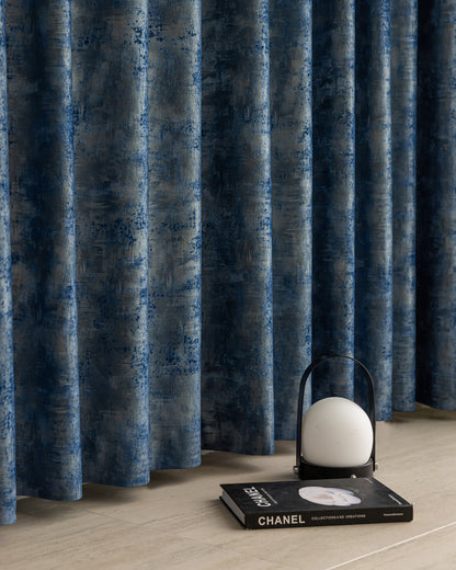 Pair of Luxurious Gold Gilded Blue Velvet Curtain Panels, Velvet Drapes for Bedroom Living Room Custom Curtains Velvet Curtains
