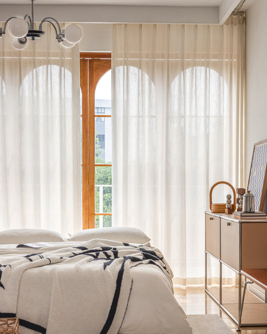 A pair of Beige Linen Blended Sheer Panels Voile Window Panels Drapes , Curtains for living room farmhouse, Custom Curtains