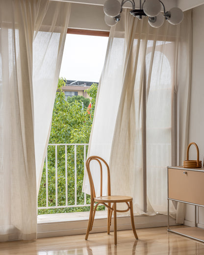 A pair of Beige Linen Blended Sheer Panels Voile Window Panels Drapes , Curtains for living room farmhouse, Custom Curtains