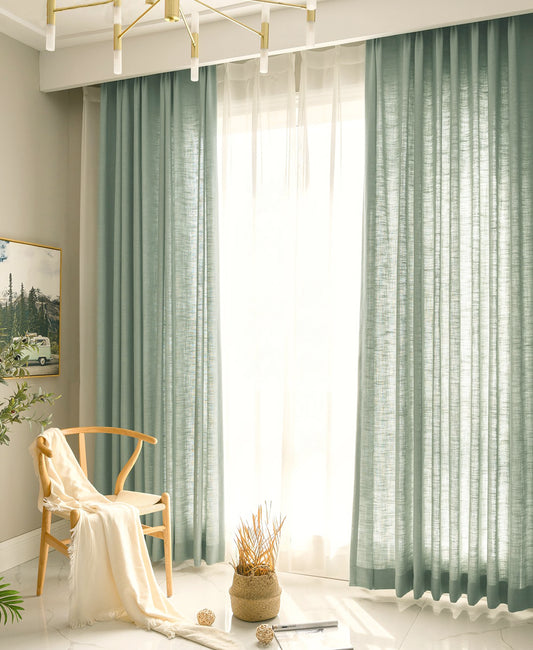 Pair of Heavyweight Mint Green Cotton Blend Curtain Panels, Wave Pleated Drapery Panels, Custom Curtain Drapes, Custom Window Treatments