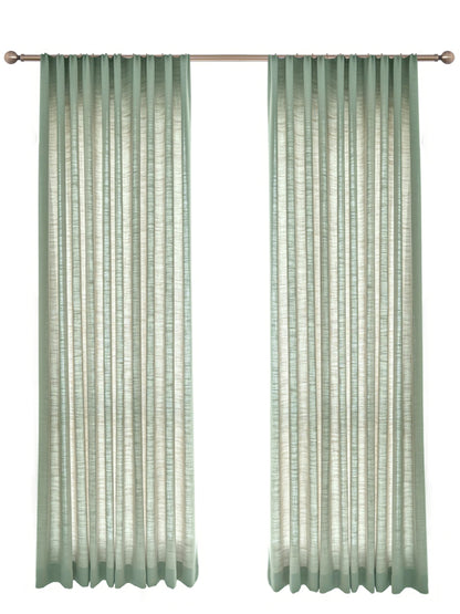 Pair of Heavyweight Mint Green Cotton Blend Curtain Panels, Wave Pleated Drapery Panels, Custom Curtain Drapes, Custom Window Treatments