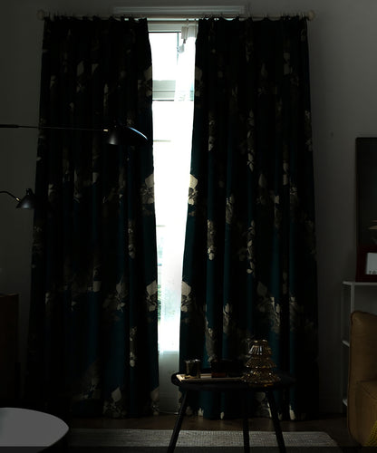 A Pair of Jacquard Abstract Pattern Curtains, Green Floral Window Curtain Draperies, Bedroom curtains for living room, Custom size curtains