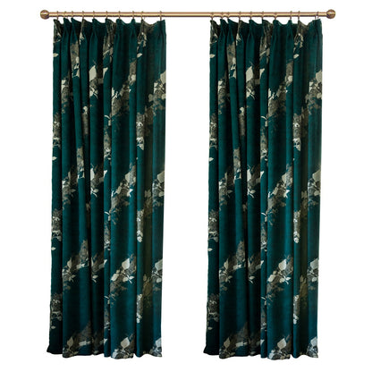 A Pair of Jacquard Abstract Pattern Curtains, Green Floral Window Curtain Draperies, Bedroom curtains for living room, Custom size curtains