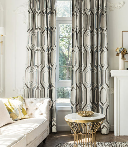 A pair of curtains, custom curtain panels, jacquard geometric pattern curtains, Window Curtain Draperies, Bedroom/curtains for living room