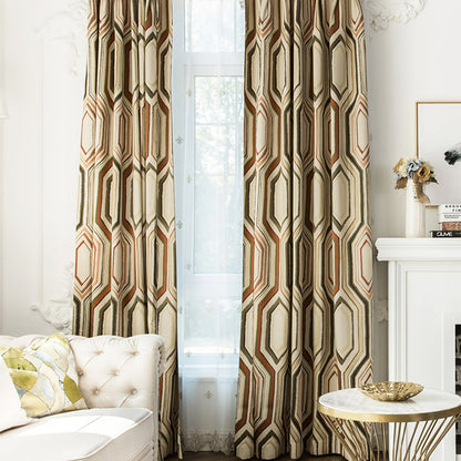 A pair of curtains, custom curtain panels, jacquard geometric pattern curtains, Window Curtain Draperies, Bedroom/curtains for living room