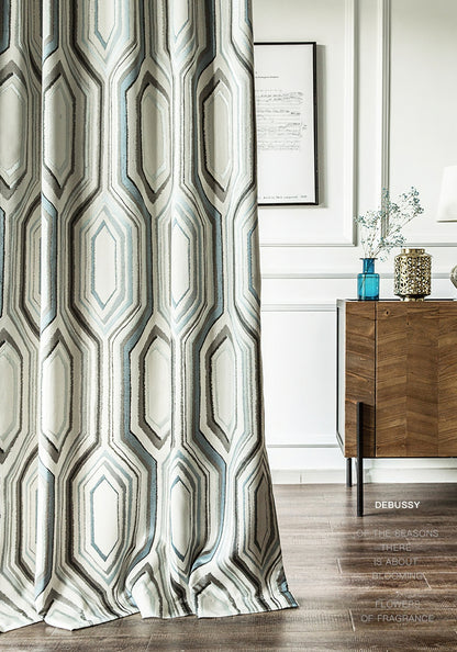 A pair of curtains, custom curtain panels, jacquard geometric pattern curtains, Window Curtain Draperies, Bedroom/curtains for living room