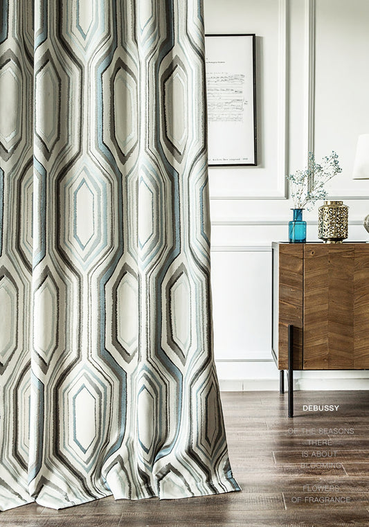 A pair of Custom Curtain Panels, Jacquard Geometric Pattern Curtains, Window Curtain Draperies, Bedroom/Curtains for living room